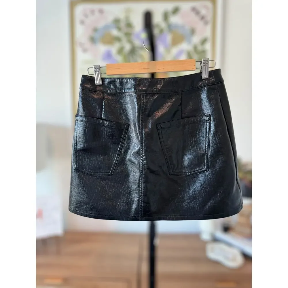NWT Torn By Rony Kobo Donnie Faux Croc Leather Crossover Mini Skirt Womens Sze 8